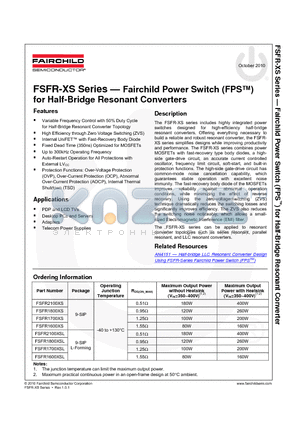 FSFR1700XSL datasheet - Fairchild Power Switch (FPS) for Half-Bridge Resonant Converters