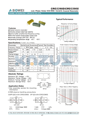 CRO3390D datasheet - Low Phase Noise VCO With Ceramic Coaxial Resonator
