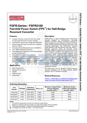 FSFR2100 datasheet - Fairchild Power Switch (FPS) for Half-Bridge Resonant Converter