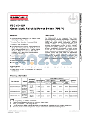 FSGM0465RLDTU datasheet - Green-Mode Fairchild Power Switch