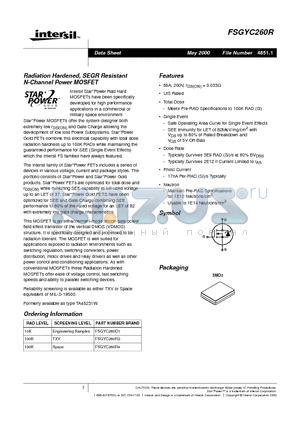 FSGYC260R3 datasheet - Radiation Hardened, SEGR Resistant N-Channel Power MOSFET