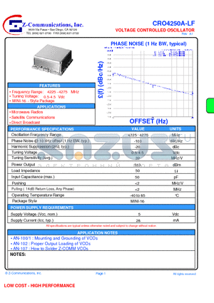 CRO4250A-LF datasheet - VOLTAGE CONTROLLED OSCILLATOR