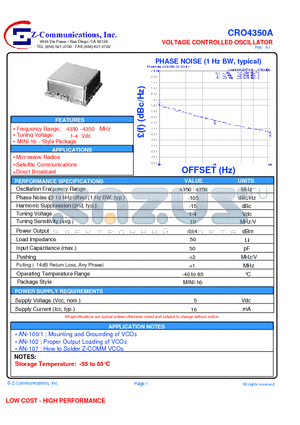 CRO4350A datasheet - VOLTAGE CONTROLLED OSCILLATOR