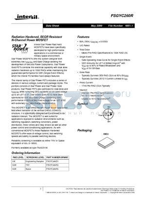 FSGYC260R datasheet - Radiation Hardened, SEGR Resistant N-Channel Power MOSFET