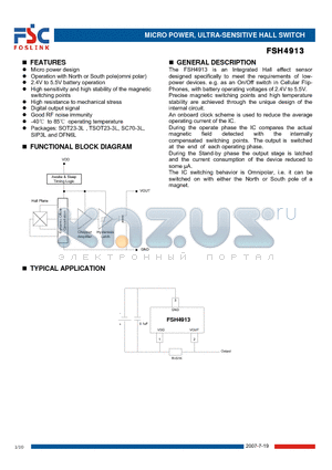 FSH4913LAD datasheet - MICRO POWER, ULTRA-SENSITIVE HALL SWITCH