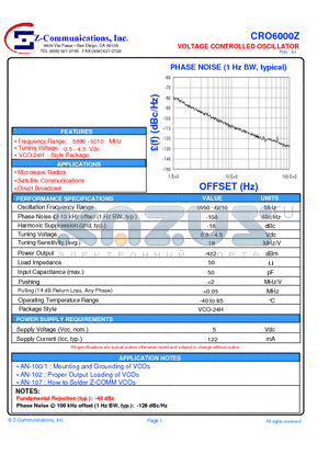 CRO6000Z datasheet - VOLTAGE CONTROLLED OSCILLATOR