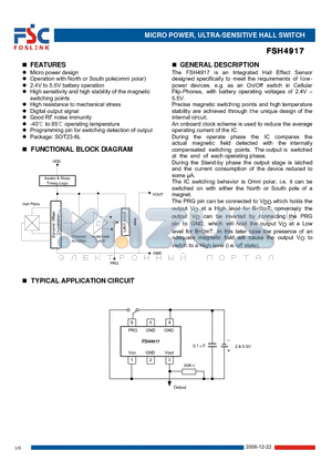 FSH4917 datasheet - MICRO POWER, ULTRA-SENSITIVE HALL SWITCH