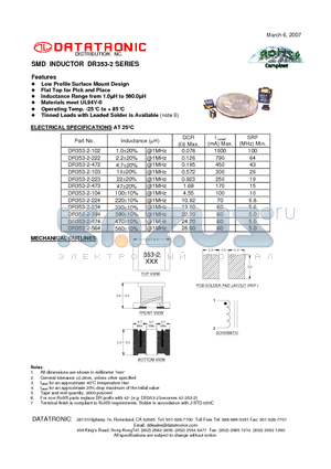 DR353-2-104 datasheet - SMD INDUCTOR