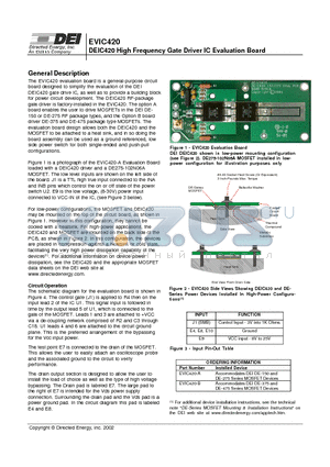 EVIC420 datasheet - DEIC420 High Frequency Gate Driver IC Evaluation Board