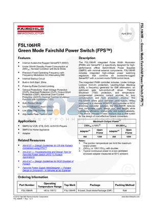 FSL106HR datasheet - Green Mode Fairchild Power Switch (FPS)