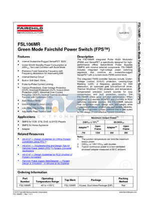FSL106MR datasheet - Green Mode Fairchild Power Switch (FPS)
