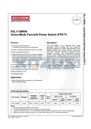 FSL117MRIN datasheet - Green-Mode Fairchild Power Switch (FPS)