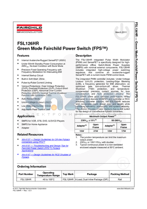 FSL126HR datasheet - Green Mode Fairchild Power Switch