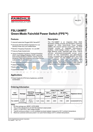 FSL126MRT datasheet - Green-Mode Fairchild Power Switch (FPS)