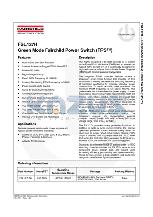 FSL127H datasheet - Green Mode Fairchild Power Switch