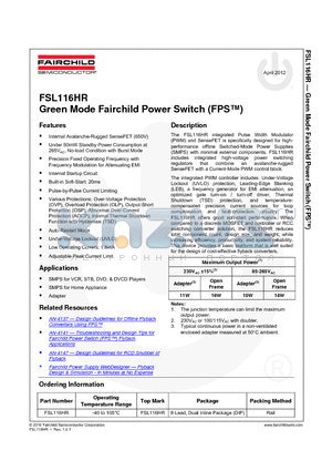 FSL116HR datasheet - Green Mode Fairchild Power Switch