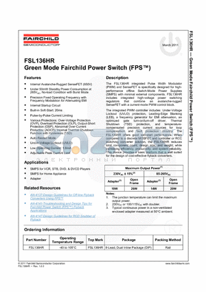 FSL136HR datasheet - Green Mode Fairchild Power Switch (FPS)