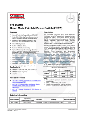 FSL136MR datasheet - Green Mode Fairchild Power Switch (FPS)