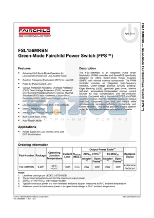 FSL156MRBN datasheet - Green-Mode Fairchild Power Switch (FPS)