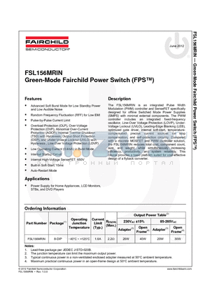 FSL156MRIN datasheet - Green-Mode Fairchild Power Switch (FPS)