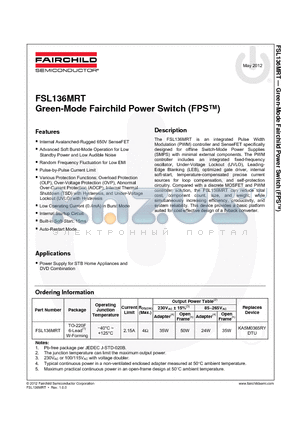 FSL136MRT datasheet - Green-Mode Fairchild Power Switch (FPS)