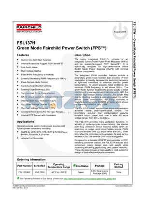 FSL137HNY datasheet - Green Mode Fairchild Power Switch (FPS)