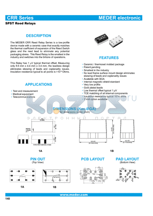 CRR05-1AS datasheet - SPST Reed Relays