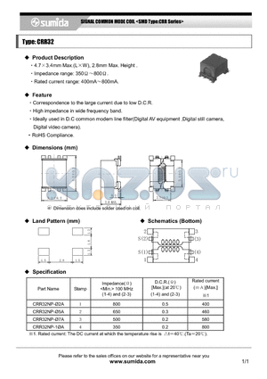 CRR32 datasheet - SIGNAL COMMON MODE COIL <SMD Type:CRR Series>