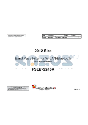 FSLB-S245A datasheet - 2012 Size Band Pass Filter for W-LAN/Bluetooth High Attenuation type