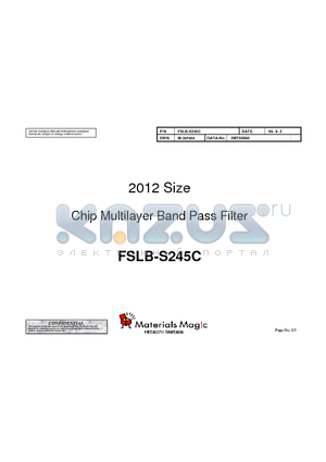 FSLB-S245C datasheet - 2012 Size Chip Multilayer Band Pass Filter