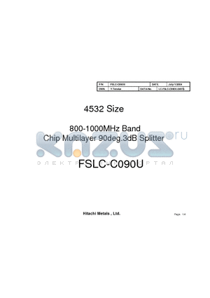 FSLC-C090U datasheet - 4532 Size 800-1000MHz Band Chip Multilayer 90deg.3dB Splitter