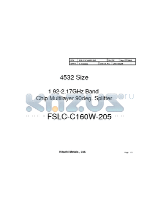 FSLC-C160W-205 datasheet - 4532 Size 1.92-2.17GHz Band Chip Multilayer 90deg. Splitter