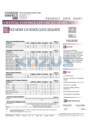 FSLD52TE-156.25M datasheet - SURFACE MOUNT 3.3V HCMOS CLOCK OSCILLATOR