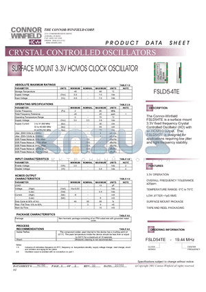 FSLD54TE datasheet - SURFACE MOUNT 3.3V HCMOS CLOCK OSCILLATOR