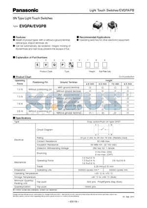 EVQPAD04M datasheet - 5N Type Light Touch Switches