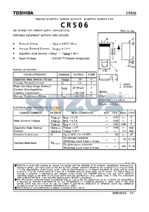CRS06 datasheet - SCHOTTKY BARRIER TYPE (SWITCHING TYPE POWER SUPPLY, PORTABLE EQUIPMENT BATTERY APPLICATIONS)