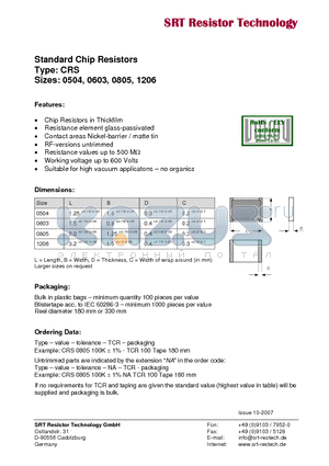 CRS0603 datasheet - Standard Chip Resistors