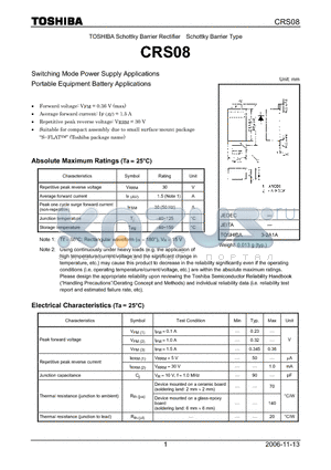 CRS08 datasheet - Switching Mode Power Supply Applications