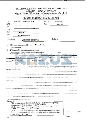 EVW-AE4001B14 datasheet - SAMPLE SUBMISSION SHEET