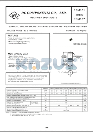 FSM106 datasheet - TECHNICAL SPECIFICATIONS OF SURFACE MOUNT FAST RECOVERY RECTIFIER
