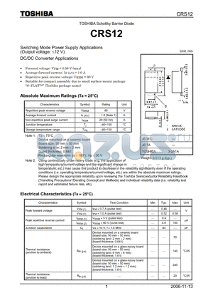 CRS12 datasheet - Switching Mode Power Supply Applications