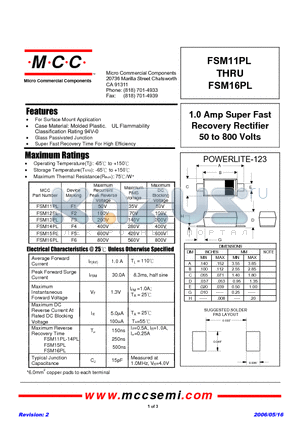 FSM12PL datasheet - 1.0 Amp Super Fast Recovery Rectifier 50 to 800 Volts