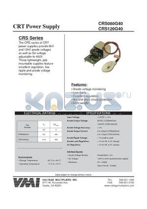 CRS120G40 datasheet - CRT Power Supply