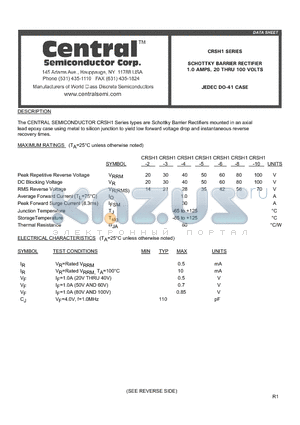 CRSH1-5 datasheet - SCHOTTKY BARRIER RECTIFIER 1.0 AMPS, 20 THRU 100 VOLTS