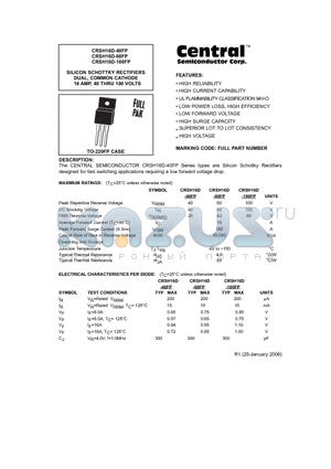 CRSH16D-100FP datasheet - SILICON SCHOTTKY RECTIFIERS DUAL, COMMON CATHODE 16 AMP, 40 THRU 100 VOLTS