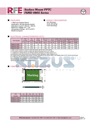 FSMD010-0805 datasheet - Surface Mount PPTC FSMD 0805 Series