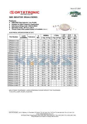 DR354-0-123-T datasheet - SMD INDUCTOR