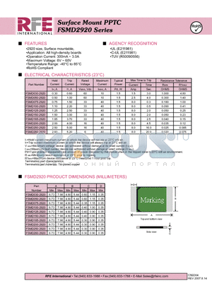 FSMD185-2920 datasheet - Surface Mount PPTC FSMD2920 Series