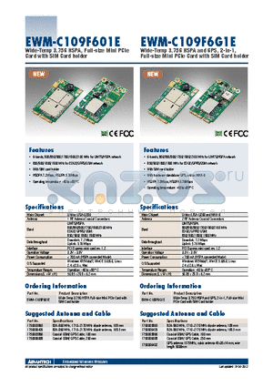 EWM-C109F6G1E datasheet - Wide-Temp 3.75G HSPA and GPS, 2-in-1, Full-size Mini PCIe Card with SIM Card holder