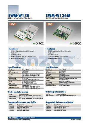 EWM-W136M datasheet - 802.11 a/b/g/n Mini PCI Card